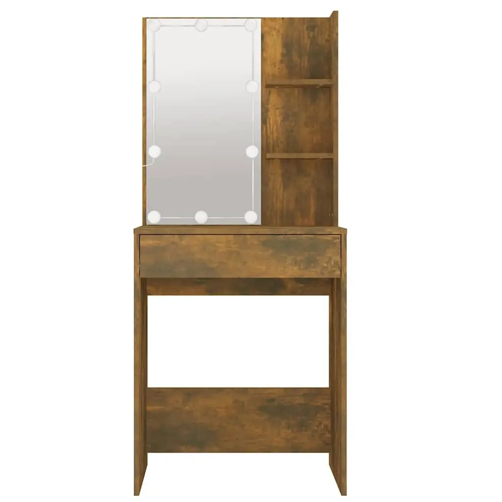 Dressing Table with LED Mirror in Smoked Oak