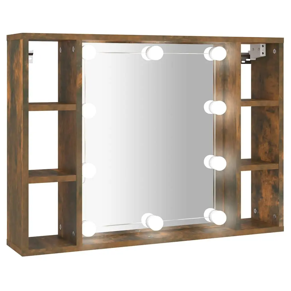 Mirror Cabinet LED Lights Wall-Mounted Bathroom Storage Organizer Brown Engineered Wood 76 x 15 x 55 cm