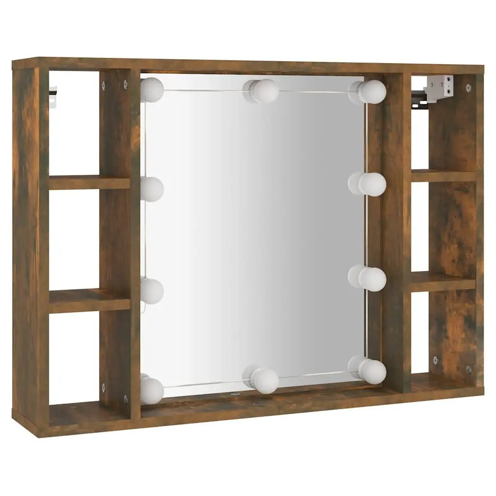 Mirror Cabinet LED Lights Wall-Mounted Bathroom Storage Organizer Brown Engineered Wood 76 x 15 x 55 cm