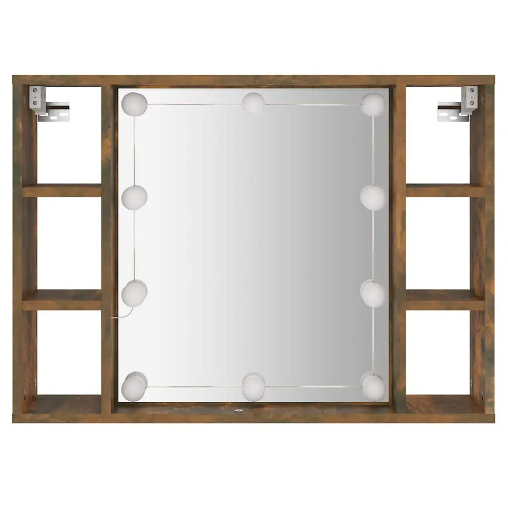 Mirror Cabinet LED Lights Wall-Mounted Bathroom Storage Organizer Brown Engineered Wood 76 x 15 x 55 cm