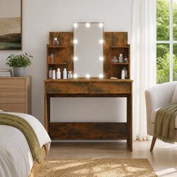 Elegant Brown Bedroom Dressing Table with LED Mirror