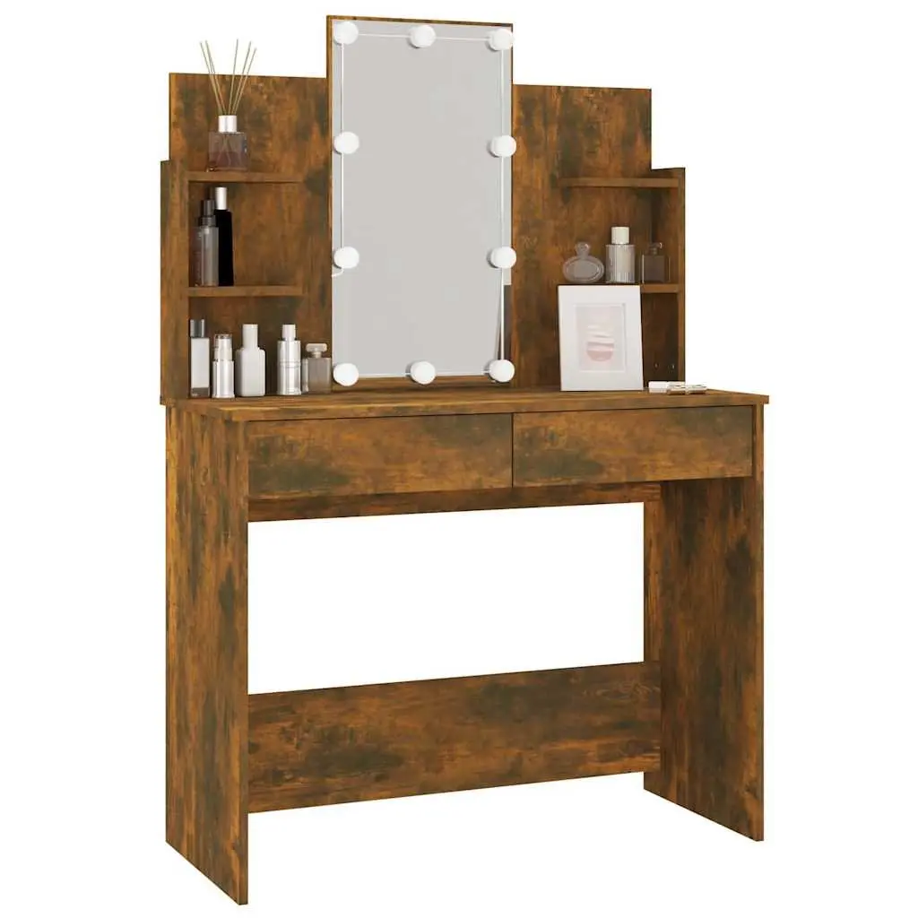 Brown Bedroom Dressing Table with LED Mirror