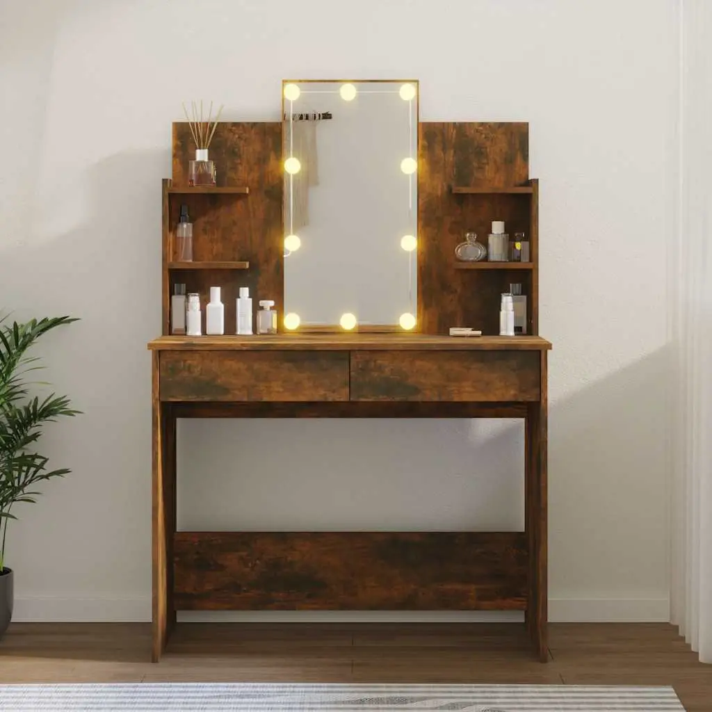 Brown Bedroom Dressing Table with LED Mirror