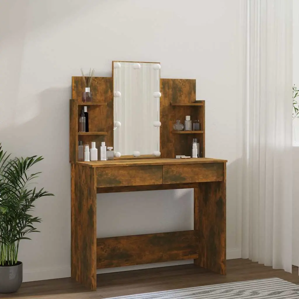 Brown Bedroom Dressing Table with LED Mirror