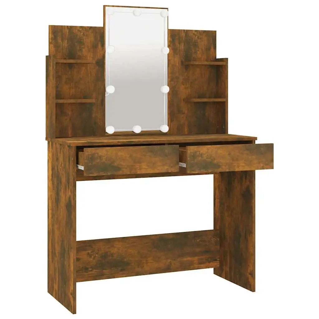 Brown Bedroom Dressing Table with LED Mirror