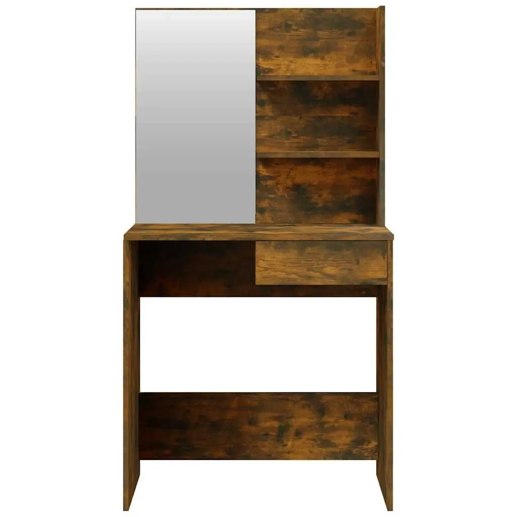 Smoked Oak Brown Dressing Table with Mirror and Storage