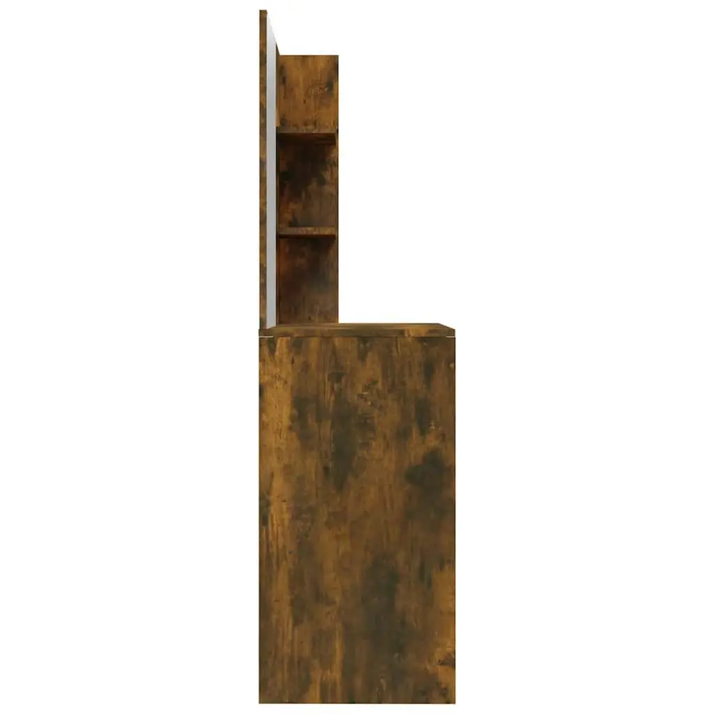 Smoked Oak Brown Dressing Table with Mirror and Storage