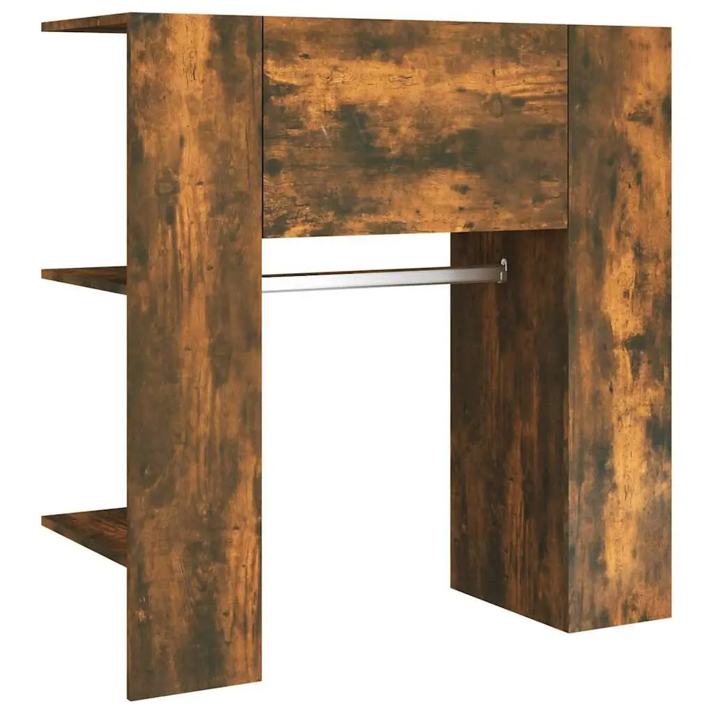 Engineered Wood Hallway Storage Unit Brown Compact Cabinet with Shelves and Clothes Rail
