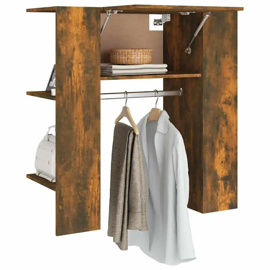 Engineered Wood Hallway Storage Unit Brown Compact Cabinet with Shelves and Clothes Rail