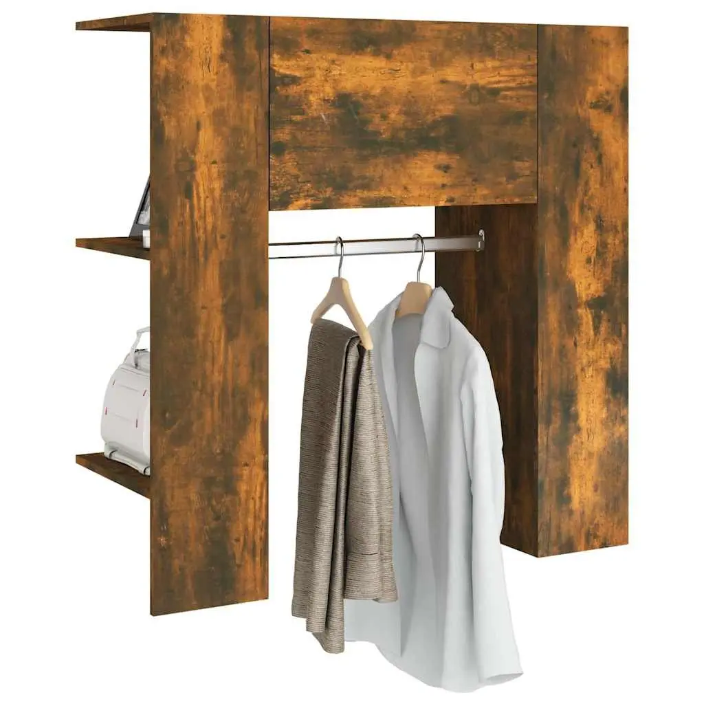 Engineered Wood Hallway Storage Unit Brown Compact Cabinet with Shelves and Clothes Rail