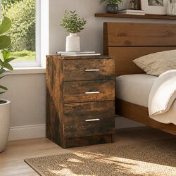 Brown Engineered Wood Bedside Cabinet with Storage