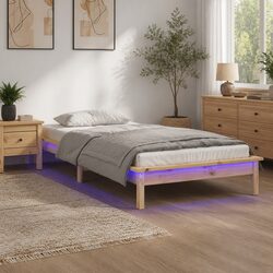 Solid Wood Bed Frame with LED Lights 90x190 cm