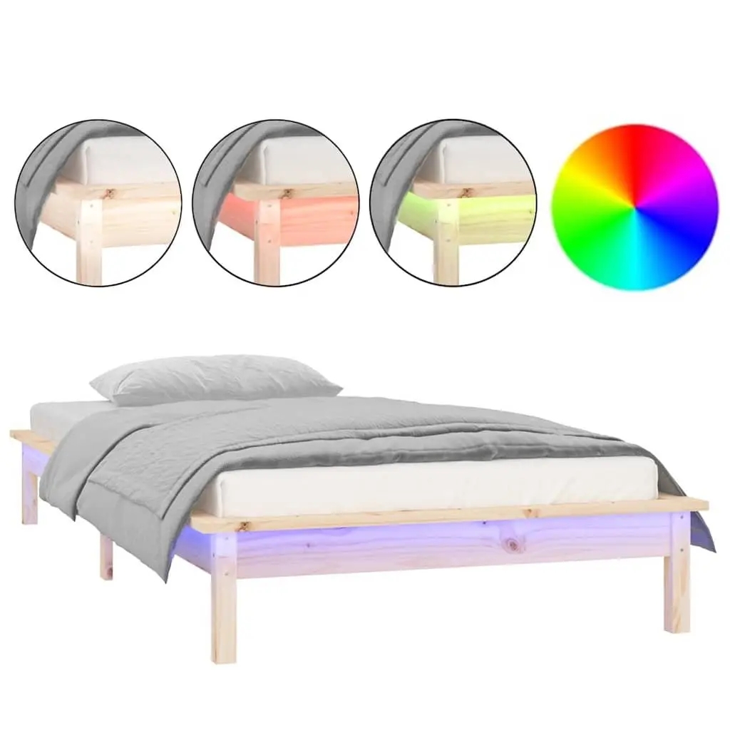 Solid Wood Bed Frame with LED Lights 90x190 cm