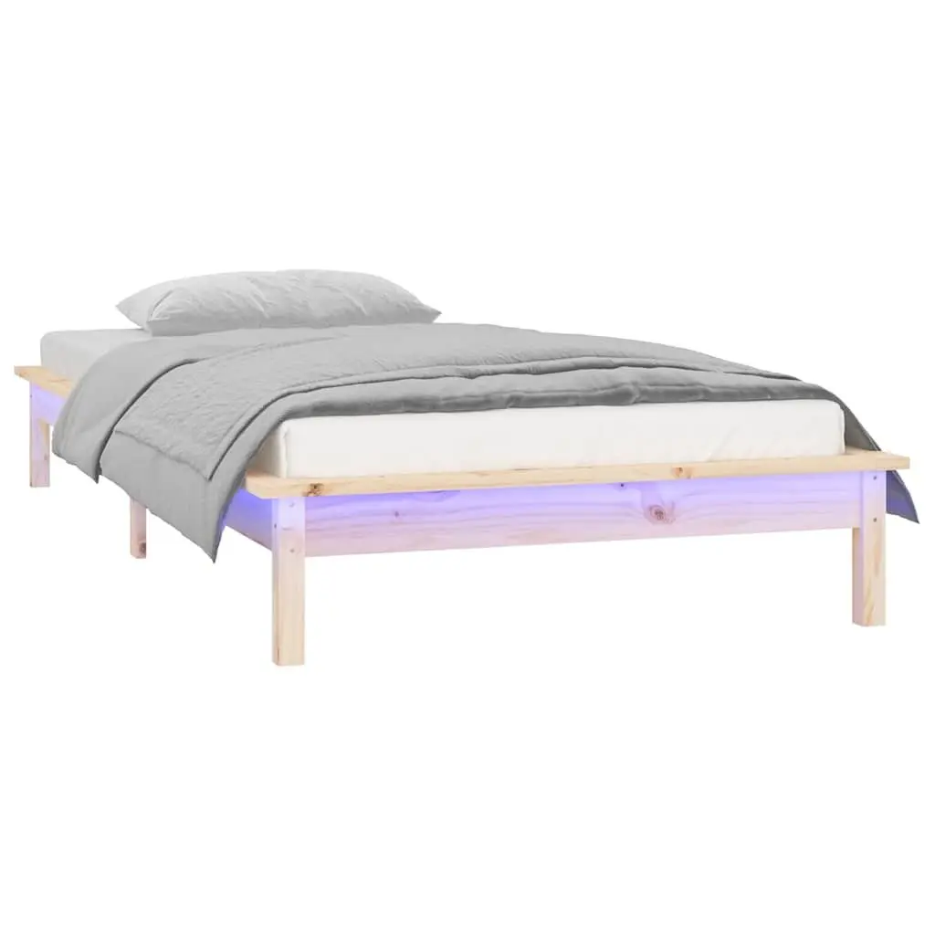 Solid Wood Bed Frame with LED Lights 90x190 cm