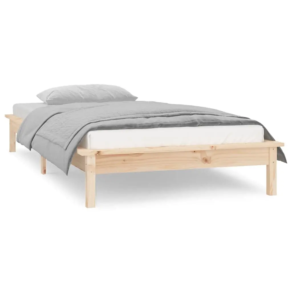 Solid Wood Bed Frame with LED Lights 90x190 cm