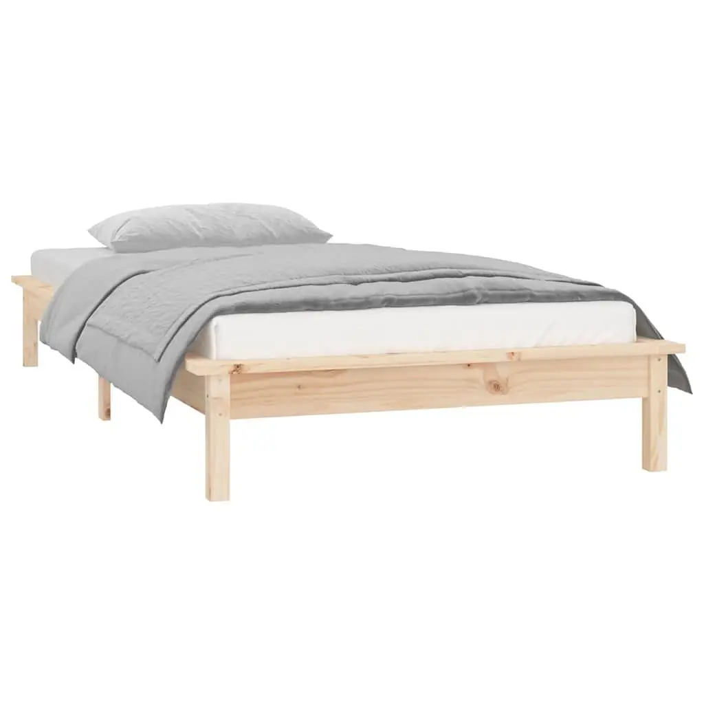 Solid Wood Bed Frame with LED Lights 90x190 cm