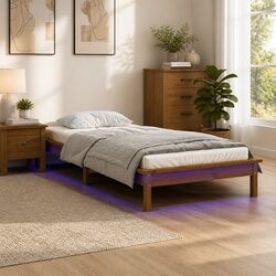 Honey Brown Solid Wood LED Bed Frame 90x190 cm