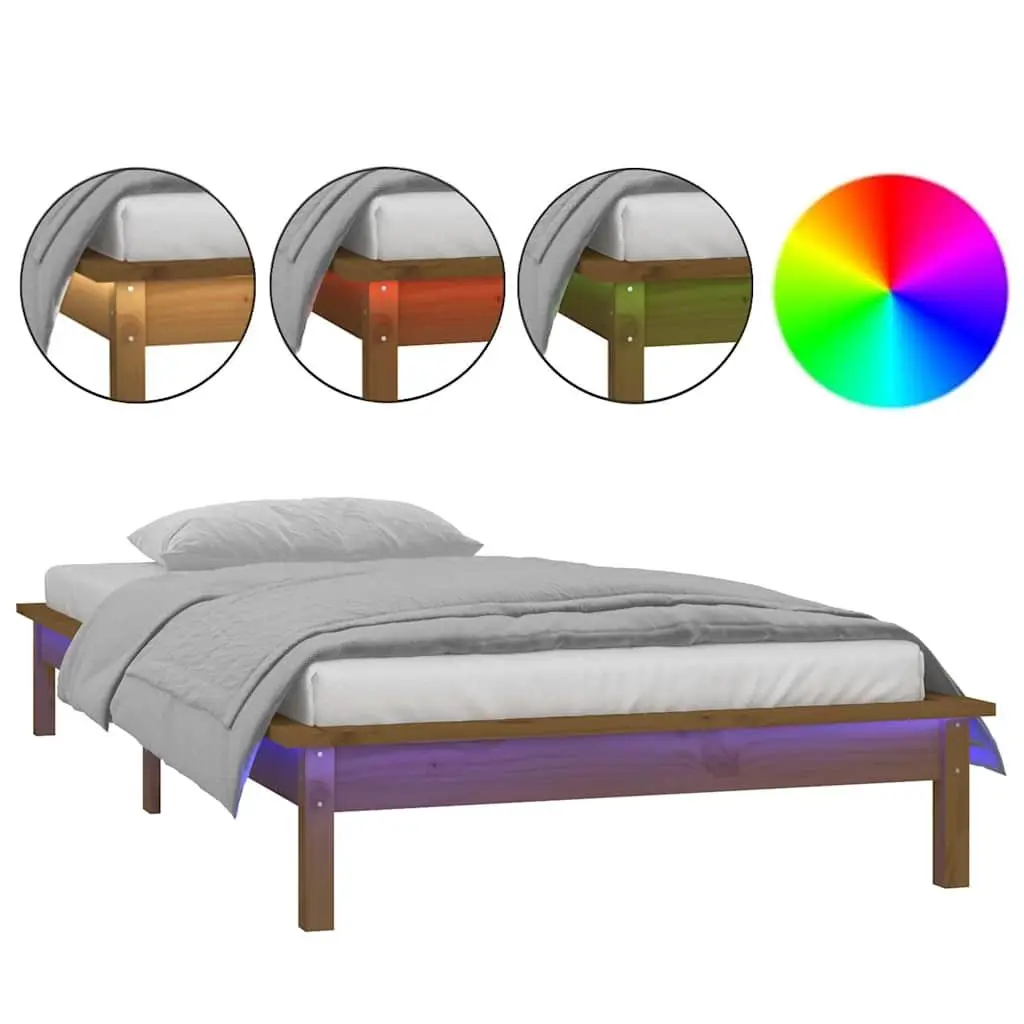 Honey Brown Solid Wood LED Bed Frame 90x190 cm