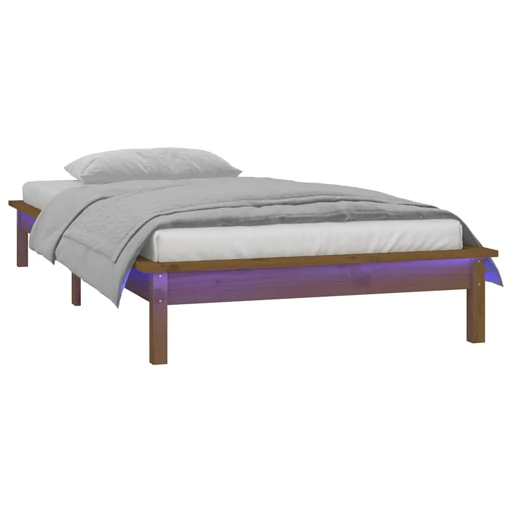 Honey Brown Solid Wood LED Bed Frame 90x190 cm