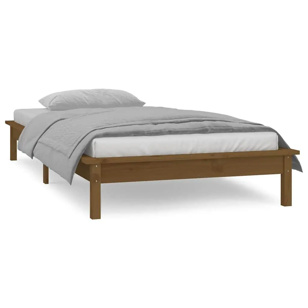 Honey Brown Solid Wood LED Bed Frame 90x190 cm