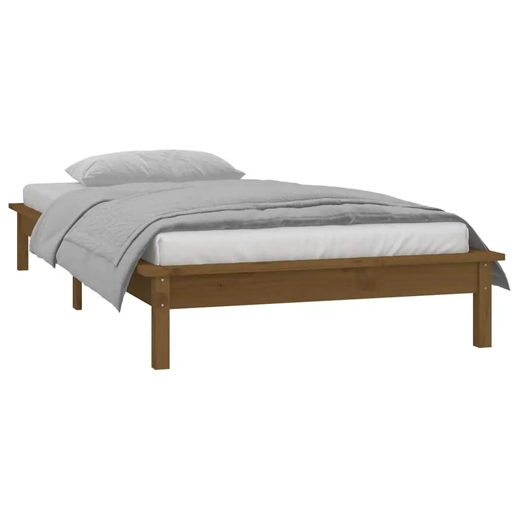 Honey Brown Solid Wood LED Bed Frame 90x190 cm
