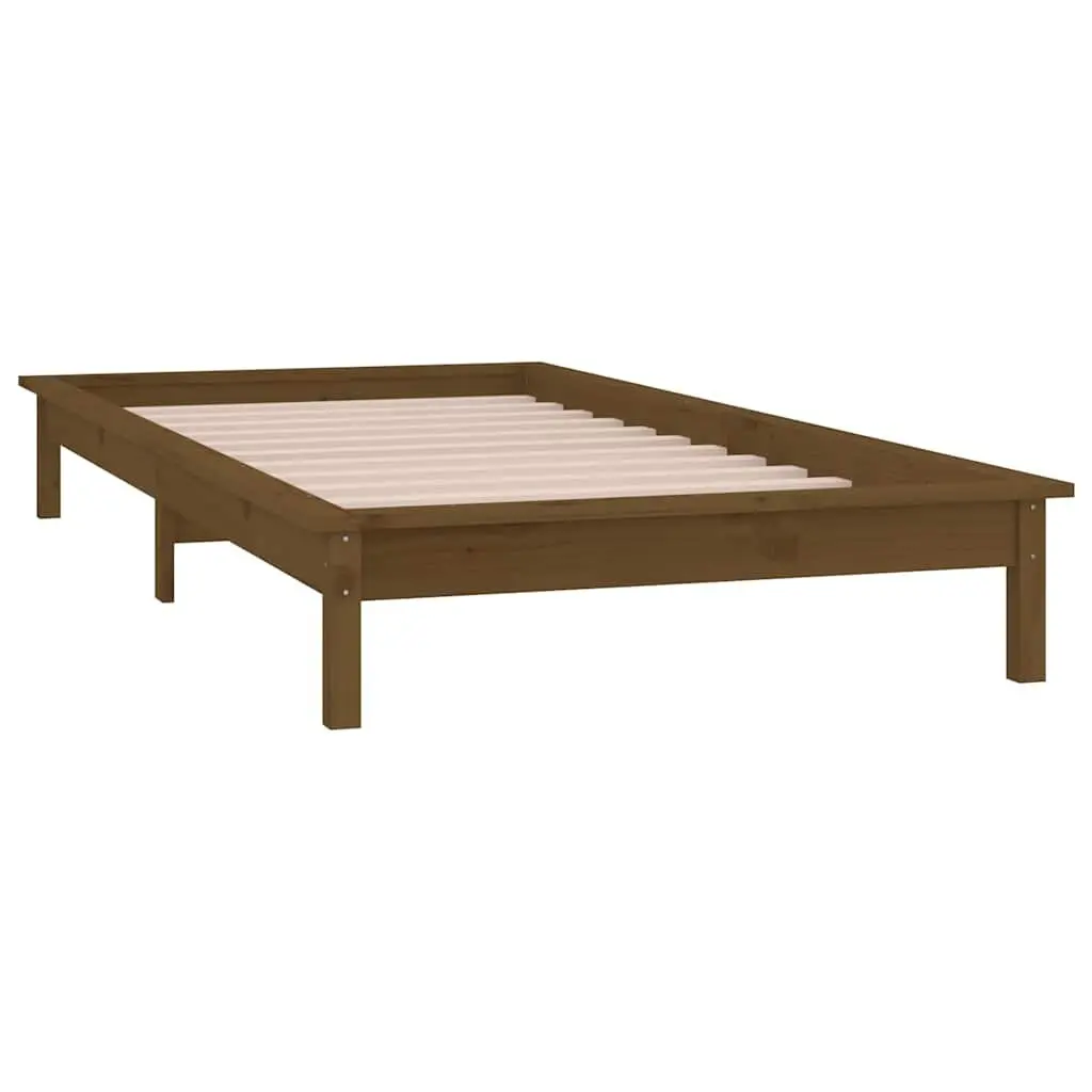 Honey Brown Solid Wood LED Bed Frame 90x190 cm