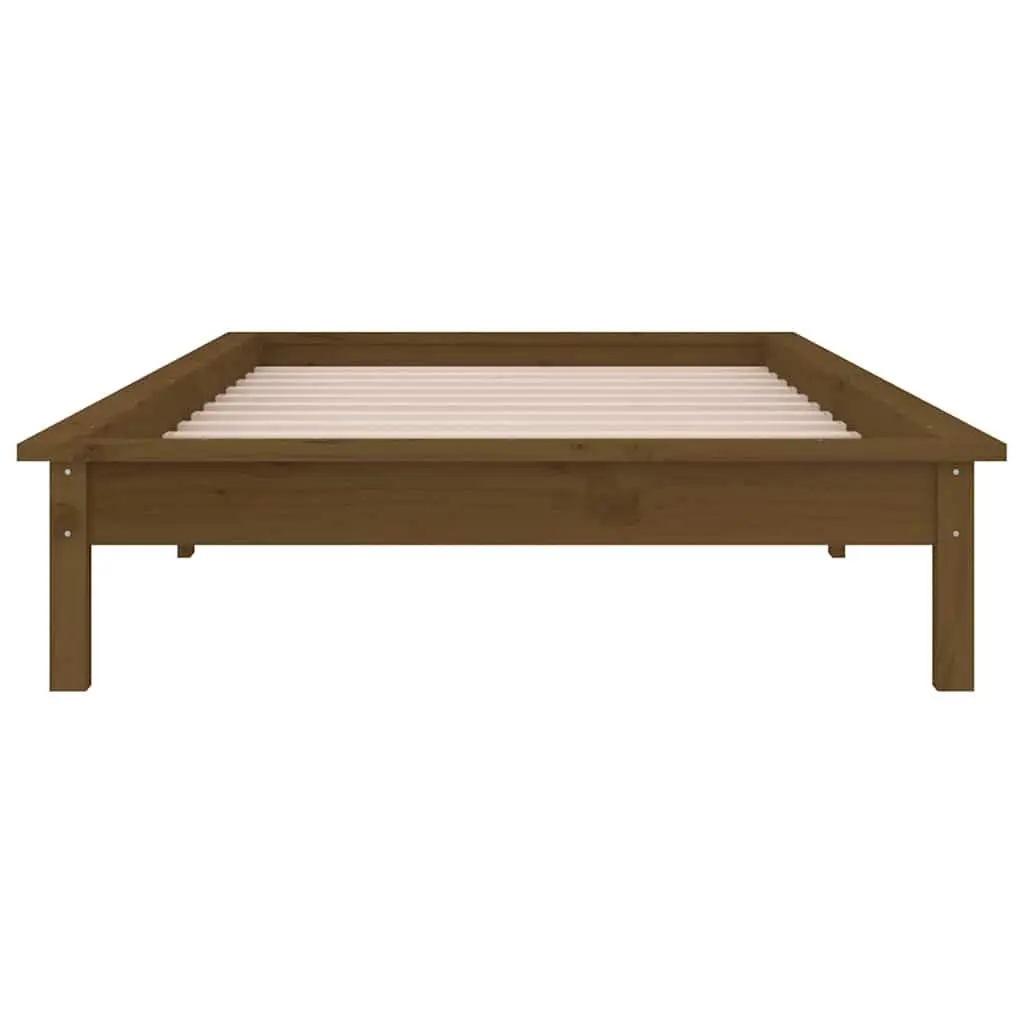 Honey Brown Solid Wood LED Bed Frame 90x190 cm
