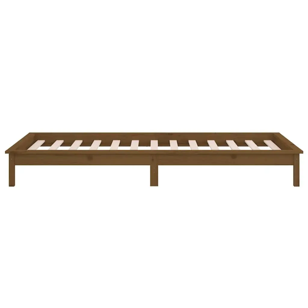 Honey Brown Solid Wood LED Bed Frame 90x190 cm