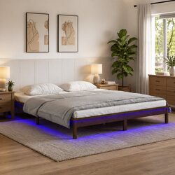 LED Bed Frame Honey Brown Solid Pine Wood 135x190 cm