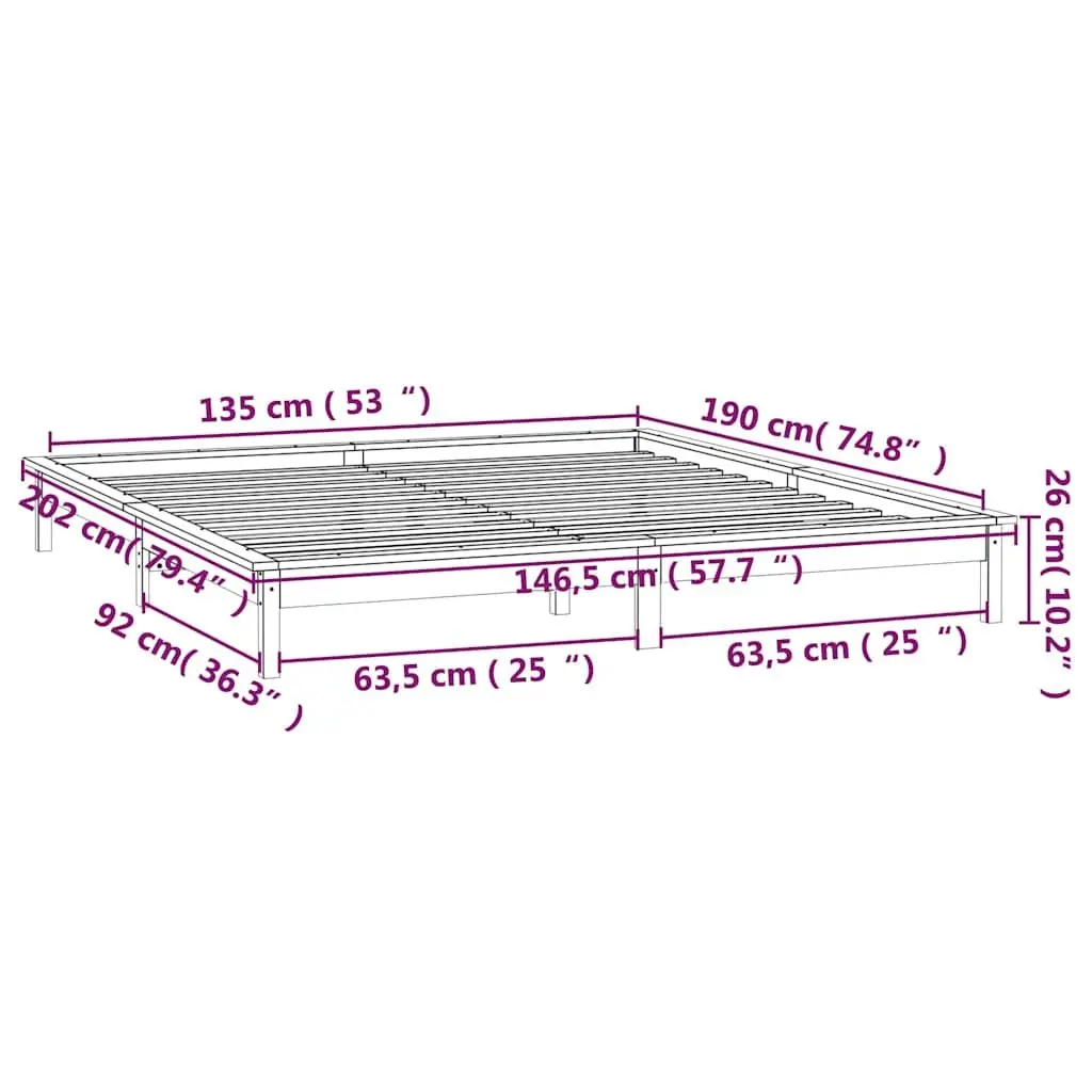 LED Bed Frame Honey Brown 135x190 cm Solid Pine Wood