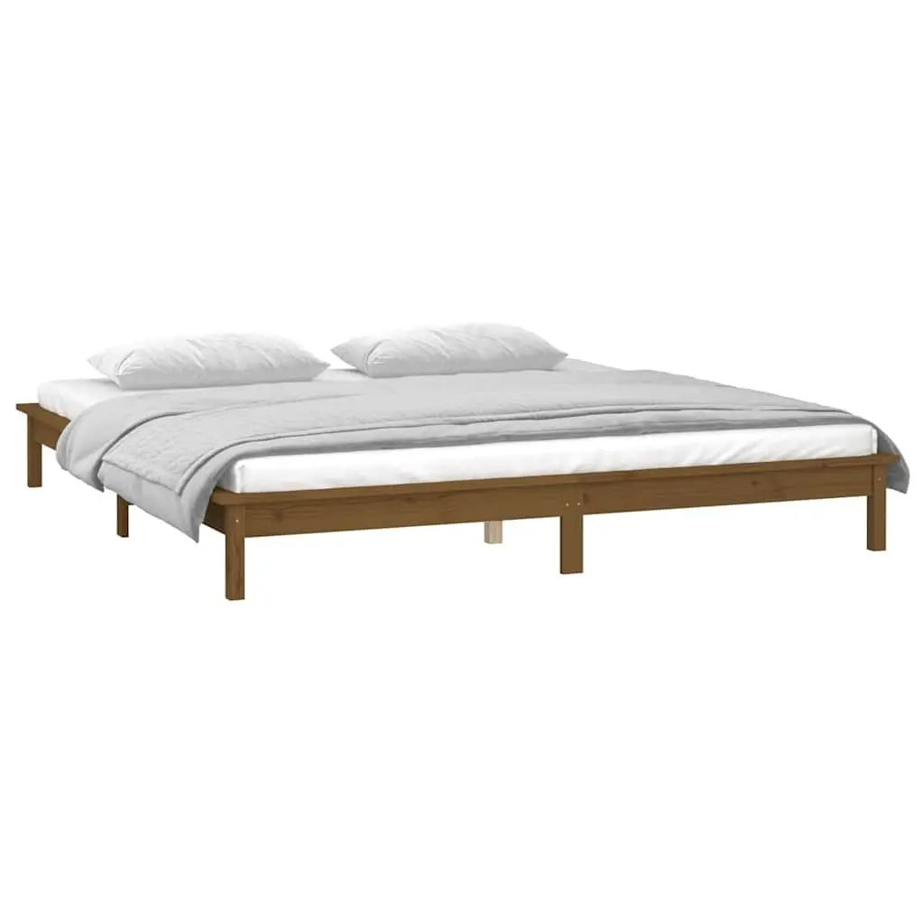 LED Bed Frame Honey Brown 135x190 cm Solid Pine Wood