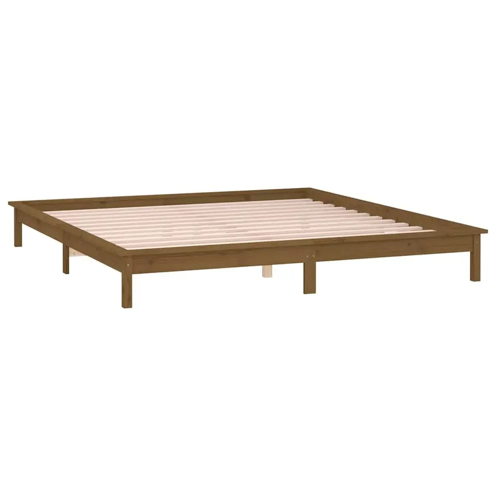 LED Bed Frame Honey Brown 135x190 cm Solid Pine Wood