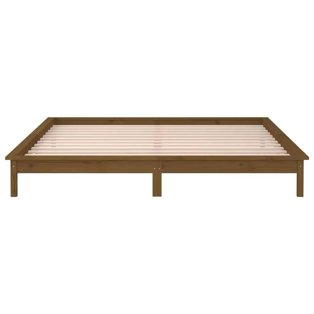 LED Bed Frame Honey Brown 135x190 cm Solid Pine Wood