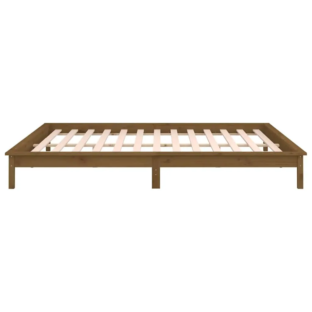 LED Bed Frame Honey Brown 135x190 cm Solid Pine Wood
