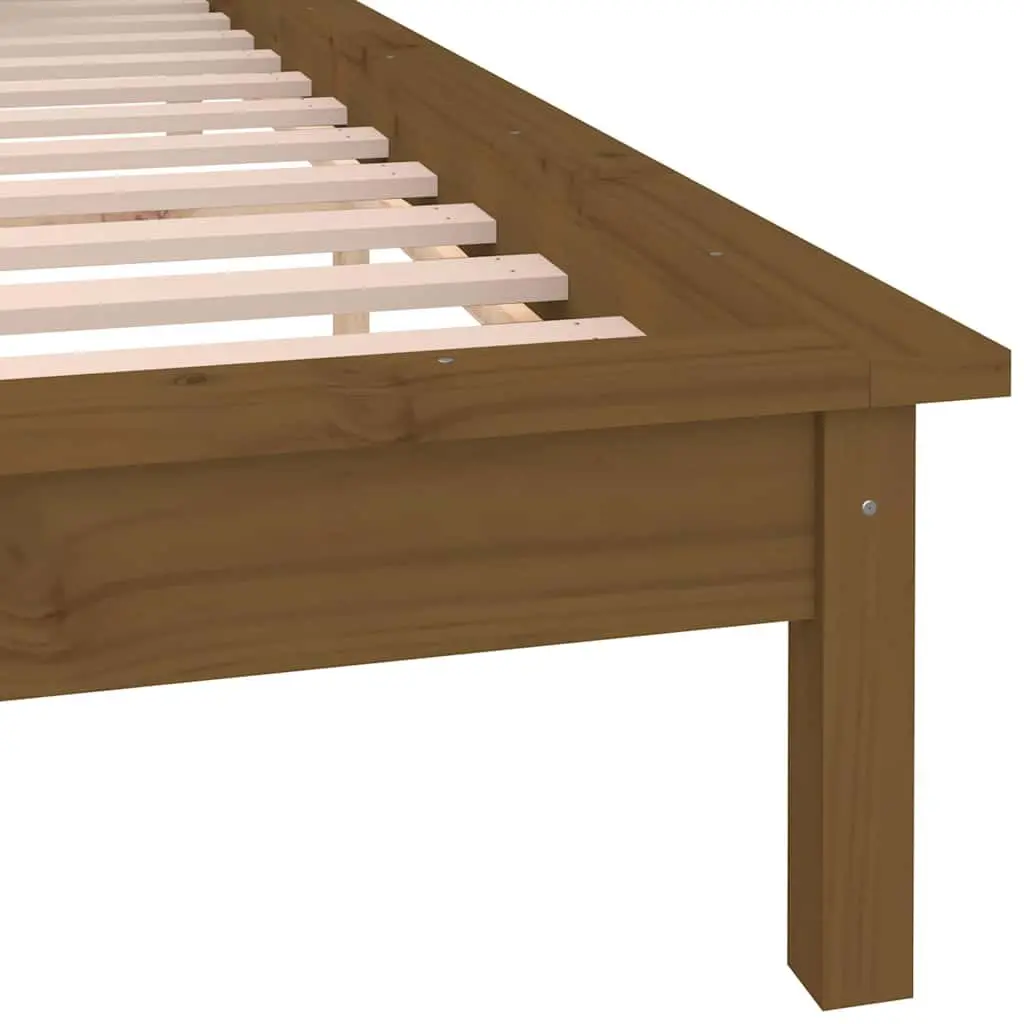 LED Bed Frame Honey Brown 135x190 cm Solid Pine Wood