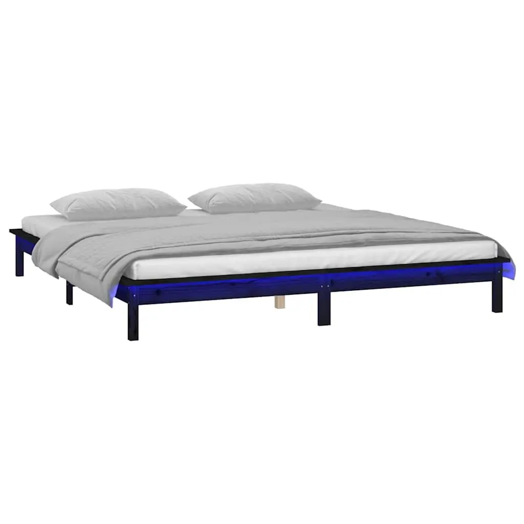 LED Bed Frame Black 135x190 cm Solid Pine Wood with Colourful Lights