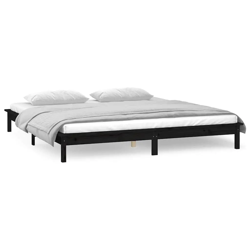 LED Bed Frame Black 135x190 cm Solid Pine Wood with Colourful Lights