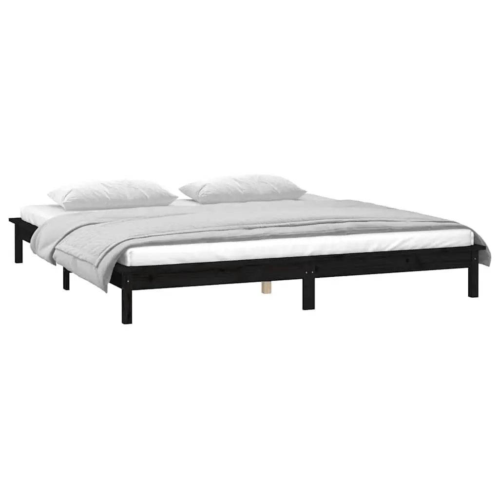 LED Bed Frame Black 135x190 cm Solid Pine Wood with Colourful Lights