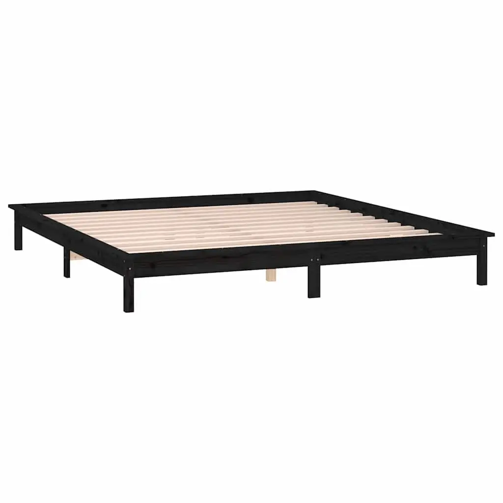 LED Bed Frame Black 135x190 cm Solid Pine Wood with Colourful Lights
