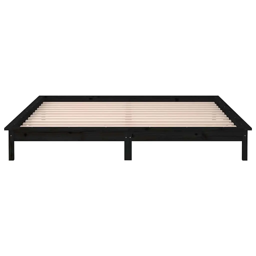 LED Bed Frame Black 135x190 cm Solid Pine Wood with Colourful Lights
