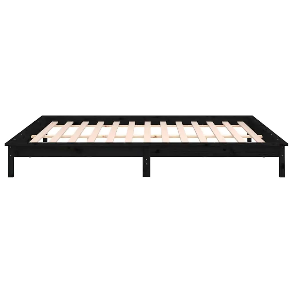 LED Bed Frame Black 135x190 cm Solid Pine Wood with Colourful Lights
