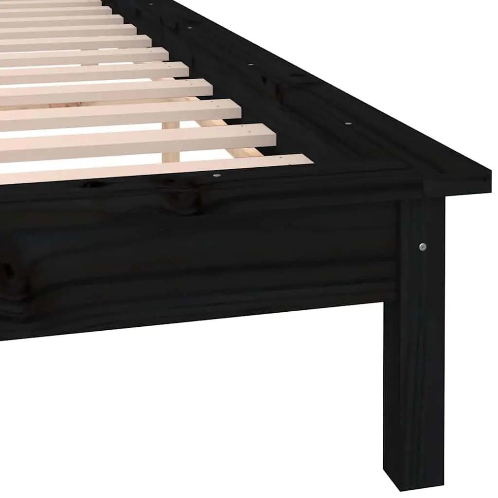 LED Bed Frame Black 135x190 cm Solid Pine Wood with Colourful Lights