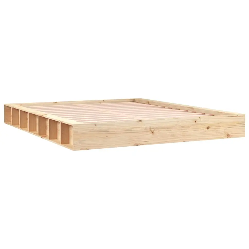 King Bed Frame 183x203cm Solid Pine Wood Slatted Base Brown Bedroom Furniture