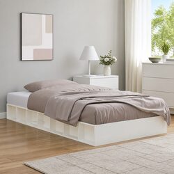 White Solid Wood Bed Frame 135x190 cm with Slatted Base