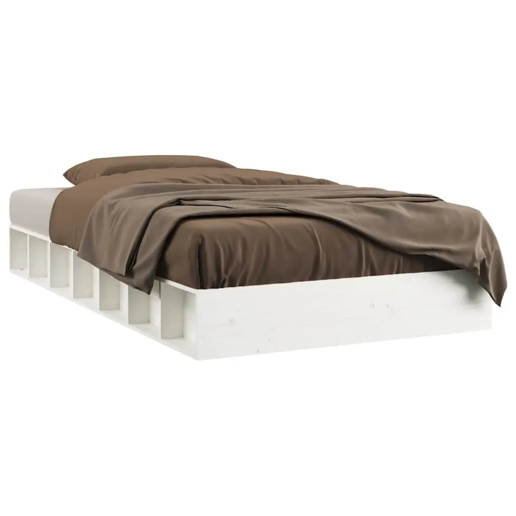 White Solid Wood Bed Frame 135x190 cm with Slatted Base