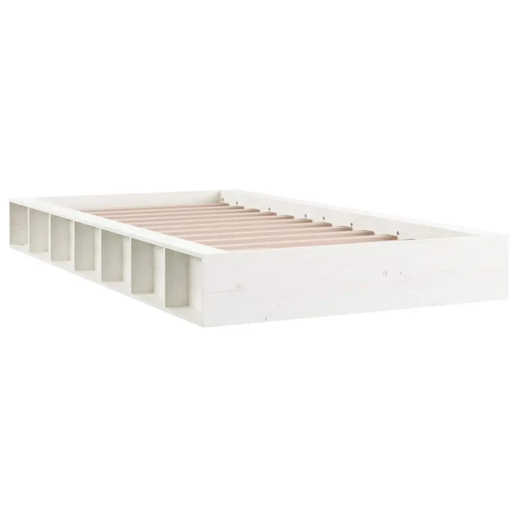 White Solid Wood Bed Frame 135x190 cm with Slatted Base