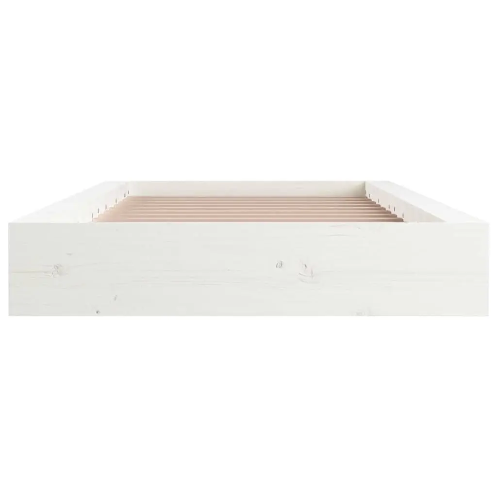 White Solid Wood Bed Frame 135x190 cm with Slatted Base