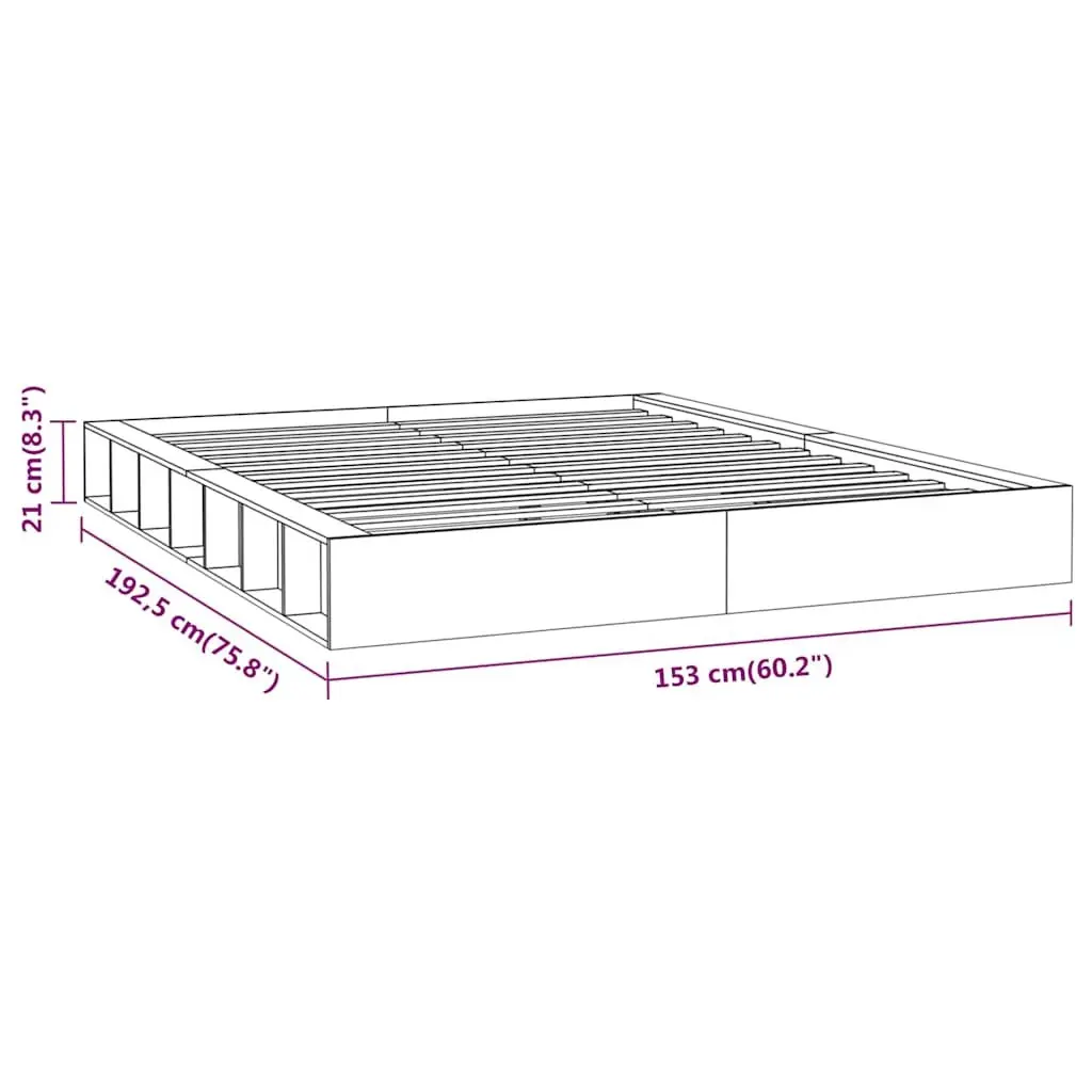 White Solid Wood Bed Frame 135x190 cm with Slatted Base