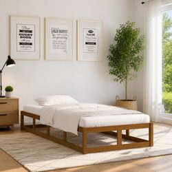 Solid Wood Bed Frame in Brown for Single Bedrooms