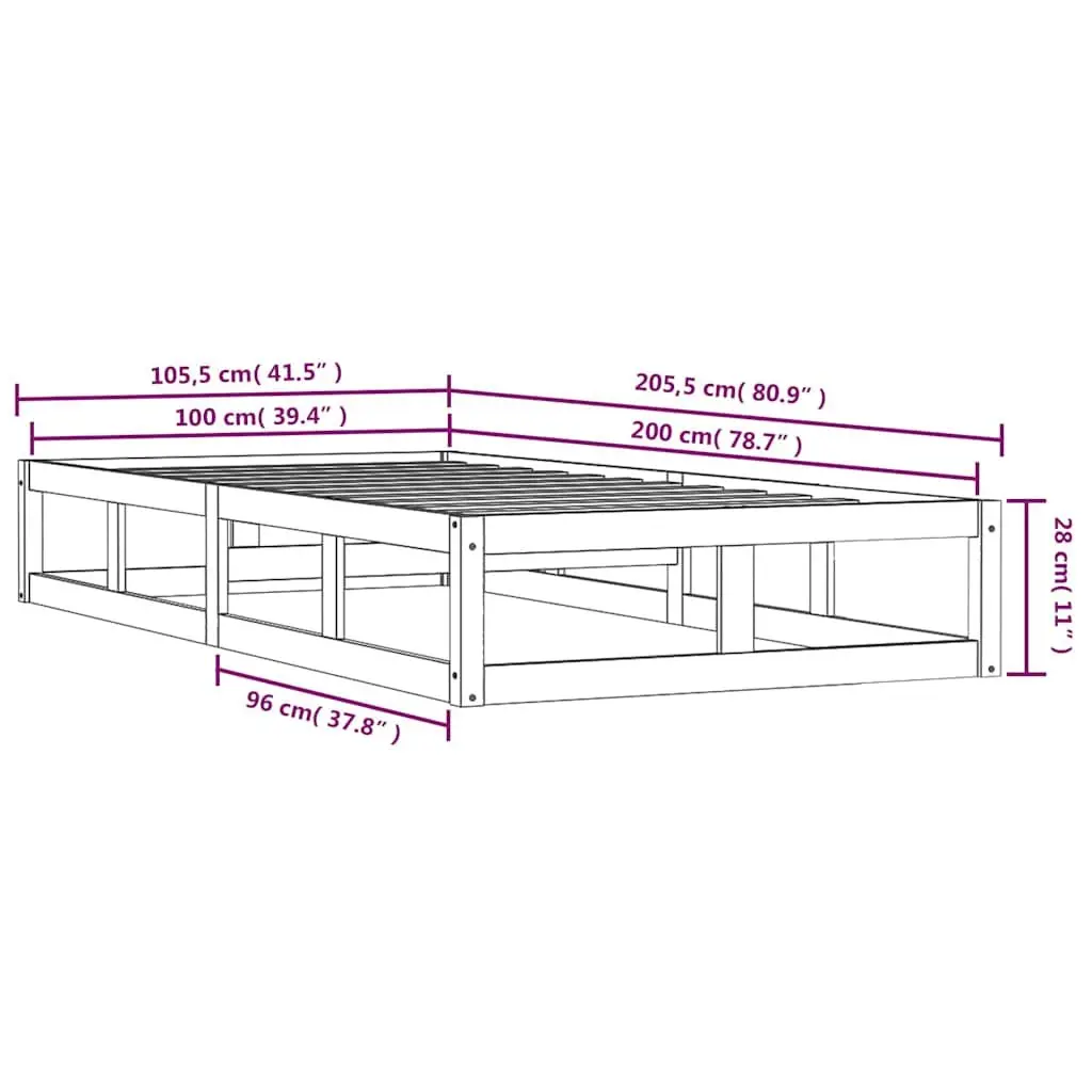 Solid Wood Bed Frame in Brown for Single Bedrooms